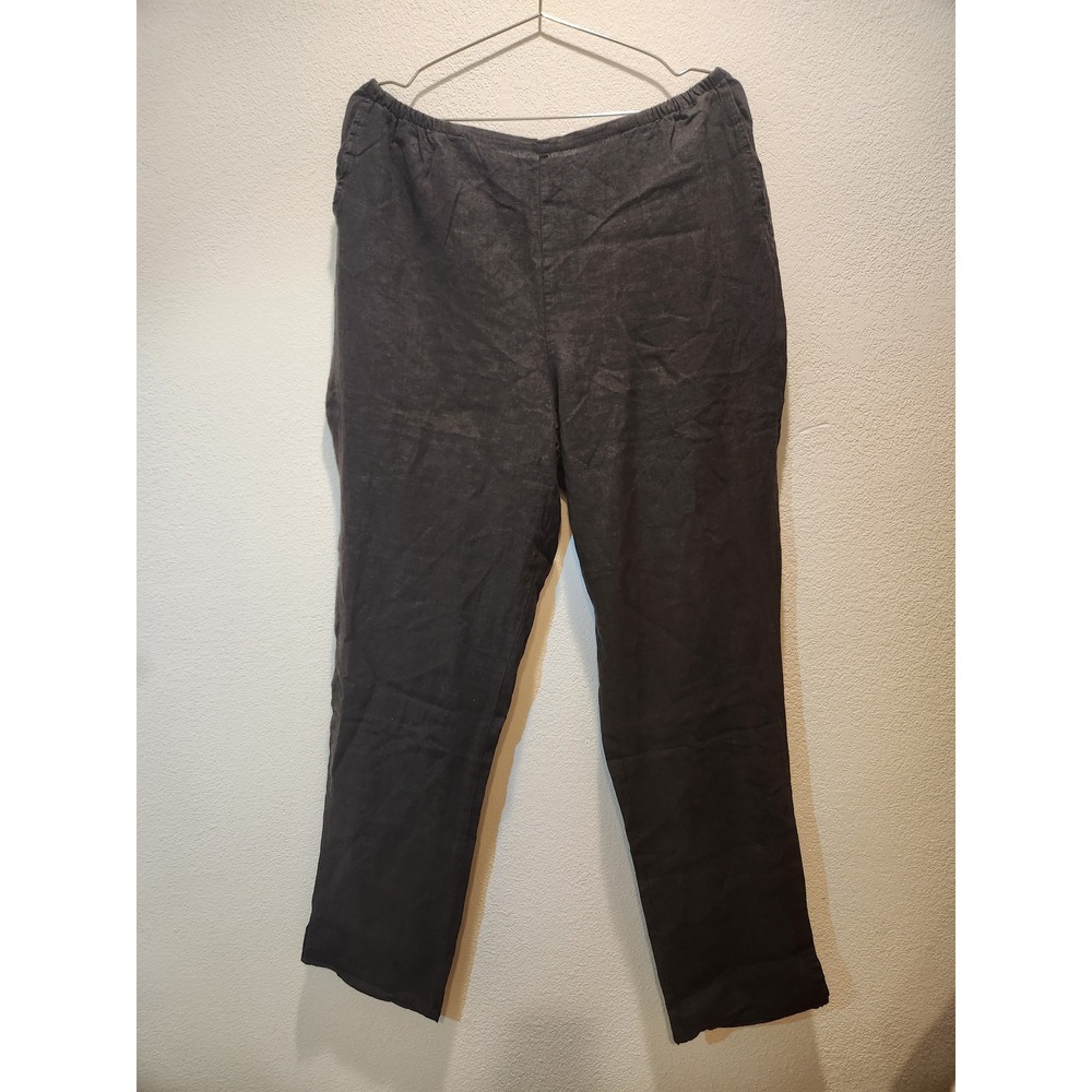 FLAX Black Linen Pull On Pants‎ Elastic size M Waist Pockets NWOT Made Lithuania